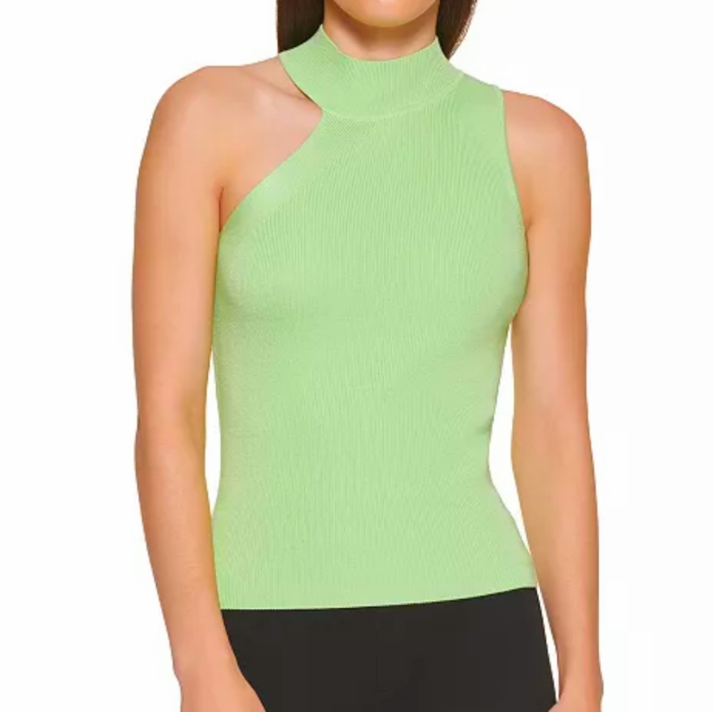 DKNY Asymmetrical Mock-Neck Sleeveless Sweater, Lime Green, Medium